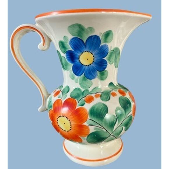 VTG Czech Pottery DITMAR URBACH Hand Painted Pitcher Vase Floral Cottage Decor - Picture 1 of 11